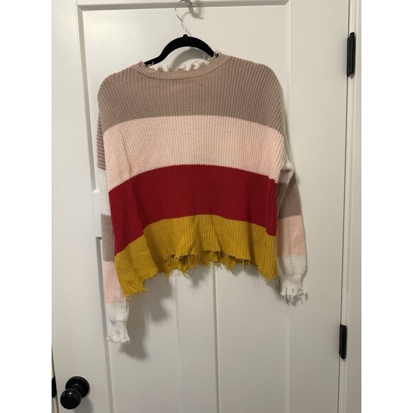 Fate Multi Color Size Medium Striped Long Sleeve V Neck Cotton Cropped Sweater - Picture 5 of 6